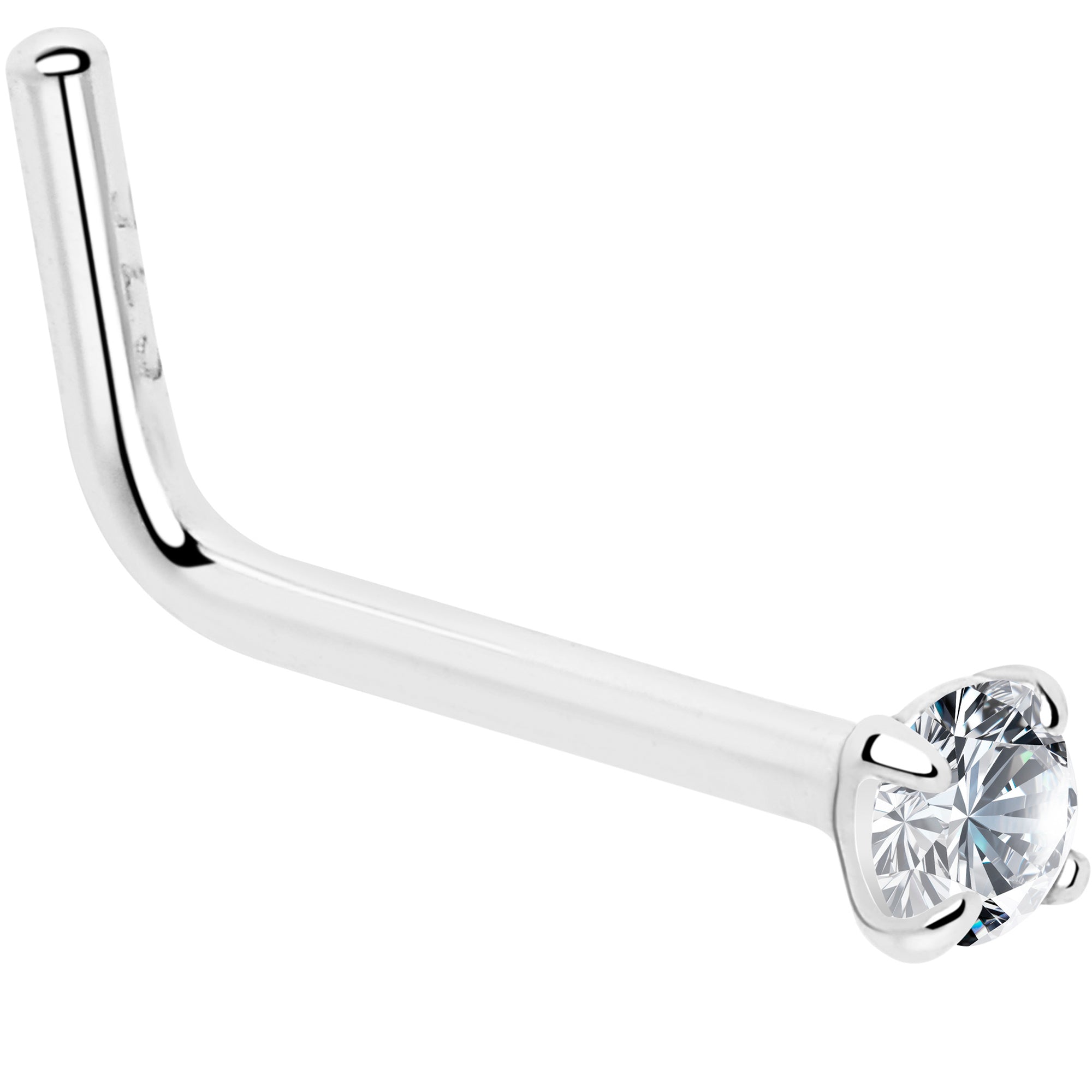 20G Gold Plated 925 Sterling Silver 2mm CZ L-Shape Nose Ring