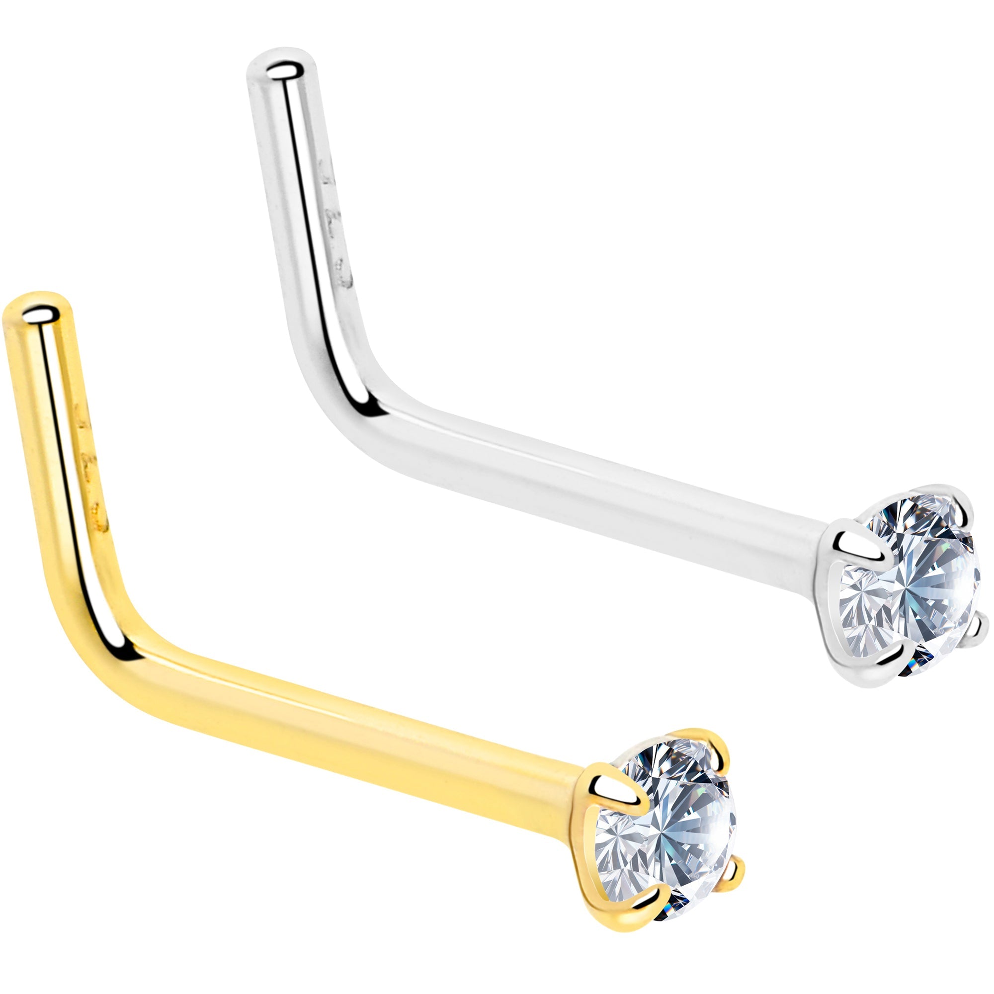 20G Gold Plated 925 Sterling Silver 2mm CZ L-Shape Nose Ring
